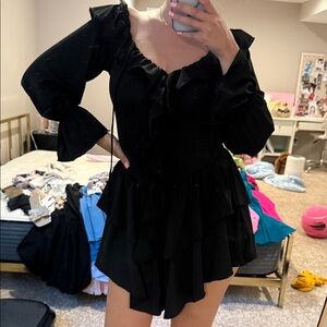 SHEIN Black Ruffle Long Sleeve Dress